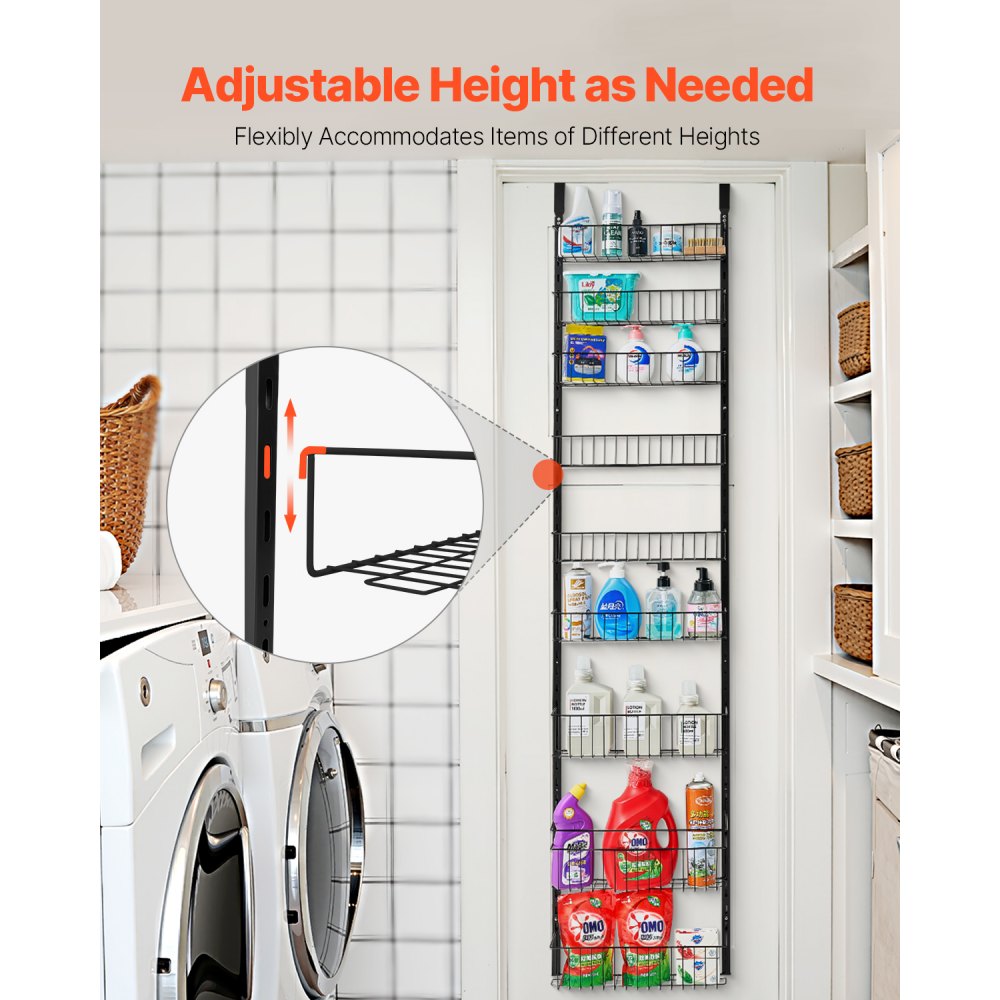 DPO-9B - Heavy-Duty Over the Door Organizer with 9 Baskets and Adjustable Spacing