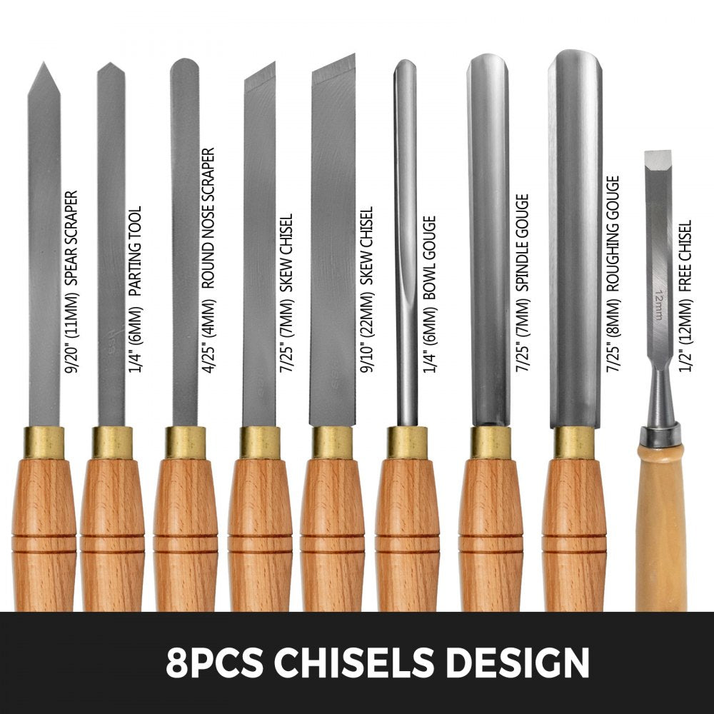 010675408310 - 8-Piece Wood Lathe Chisel Set with Polished Handles