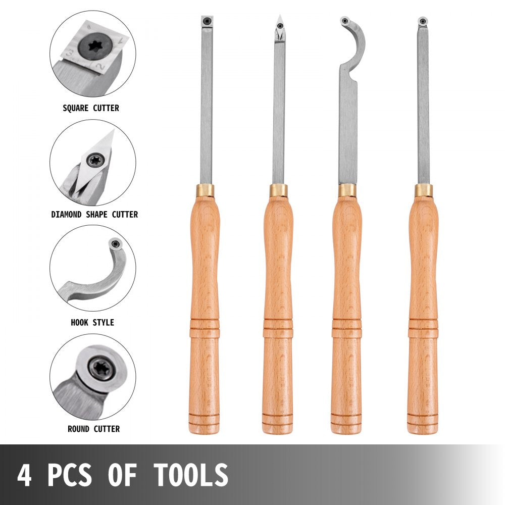010955446208 - Ergonomic 4-Piece Wood Turning Tool Set for Lathe Cutting