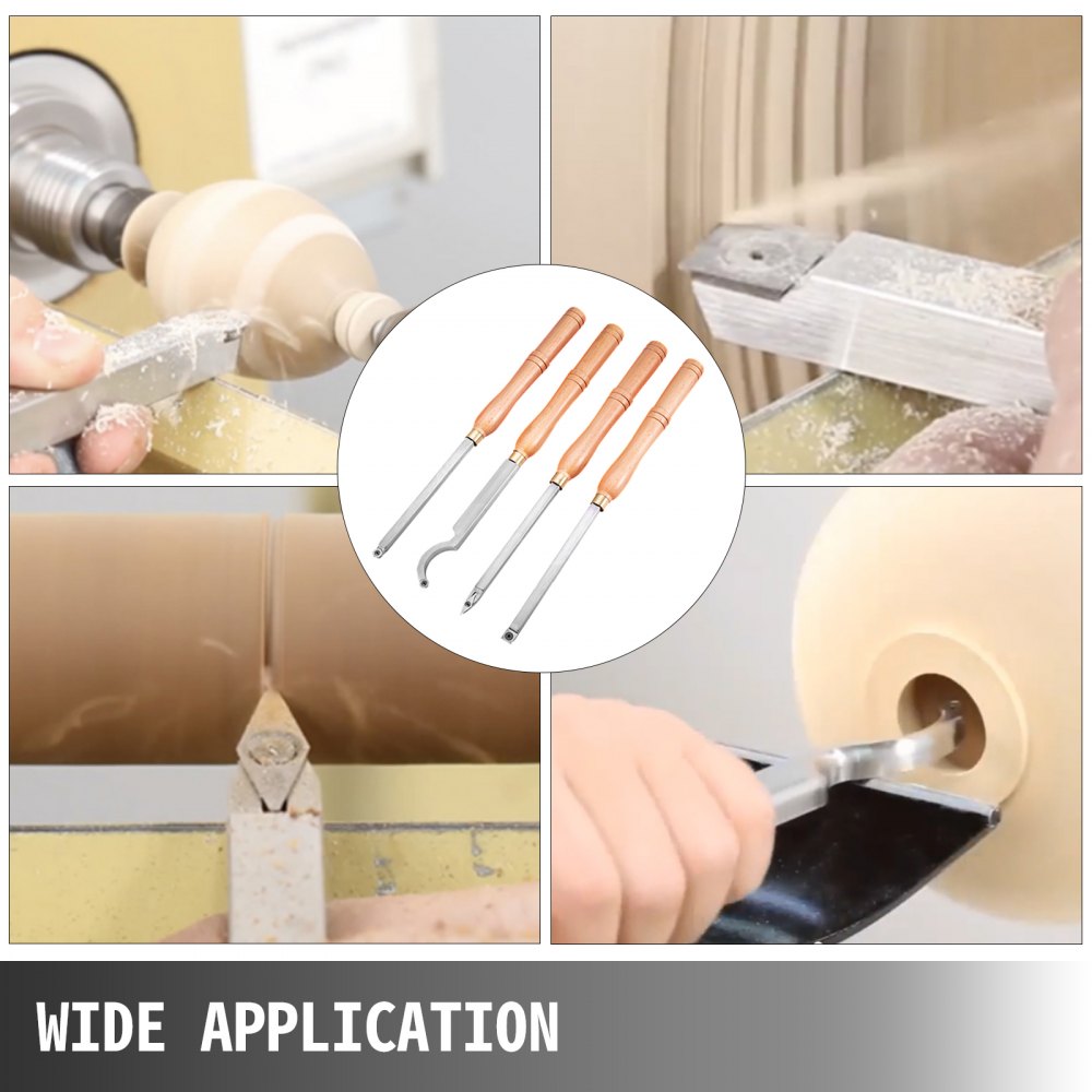 010955446208 - Ergonomic 4-Piece Wood Turning Tool Set for Lathe Cutting