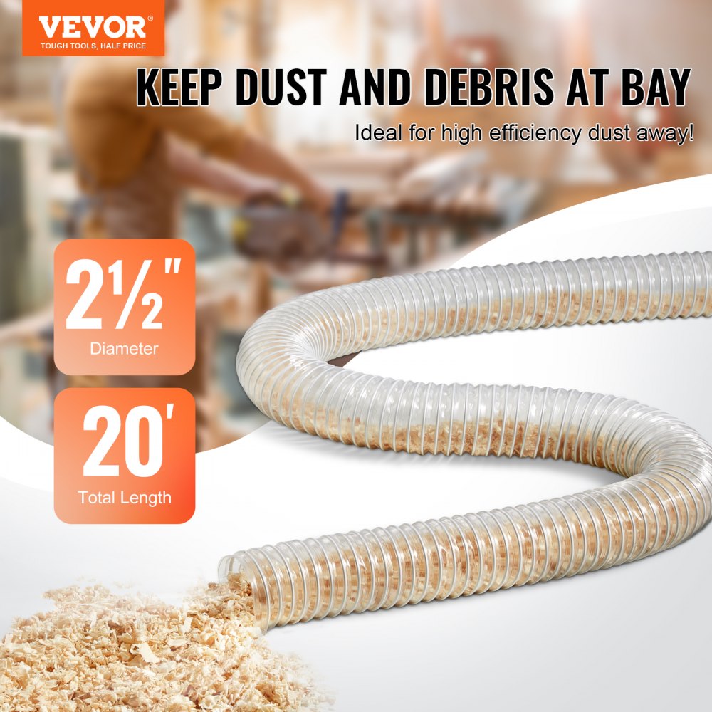 2.5inch-2 - 20ft Flexible PVC Dust Collection Hose with Steel Reinforcement