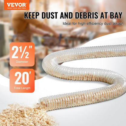 2.5inch-2 - 20ft Flexible PVC Dust Collection Hose with Steel Reinforcement