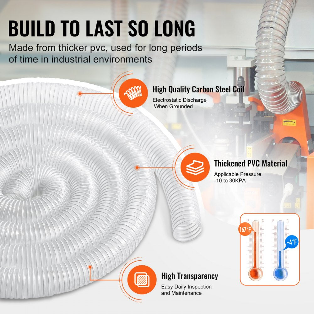 2.5inch-2 - 20ft Flexible PVC Dust Collection Hose with Steel Reinforcement