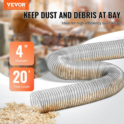 4inch-1 - 4" x 20' Flexible PVC Dust Hose with Steel Reinforcement