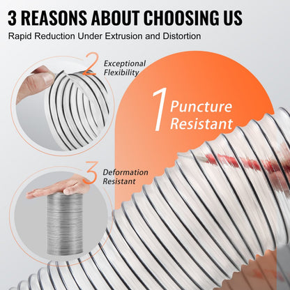 4inch-2 - 50' Flexible 4'' PVC Dust Hose with Steel Clamps