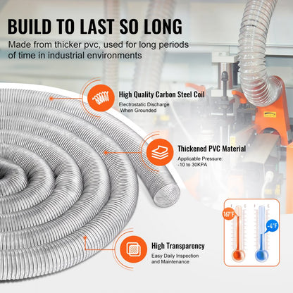 4inch-2 - 50' Flexible 4'' PVC Dust Hose with Steel Clamps