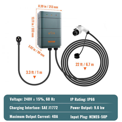 EV-A01-US009A - 40A Level 2 EV Charger with IP66 Protection