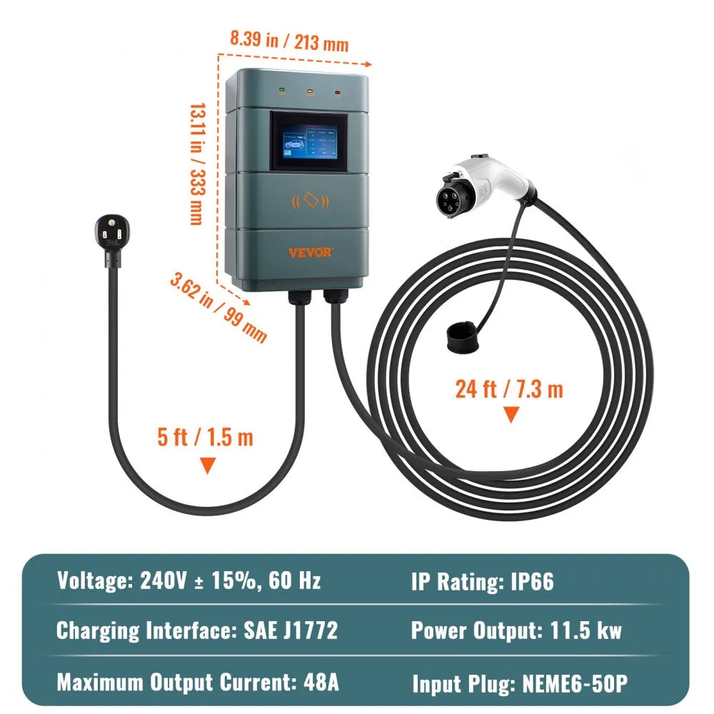 EV-A01-US011A - Adjustable Level 2 EV Charger with 24ft TPE Cable