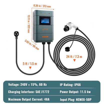 EV-A01-US011A - Adjustable Level 2 EV Charger with 24ft TPE Cable