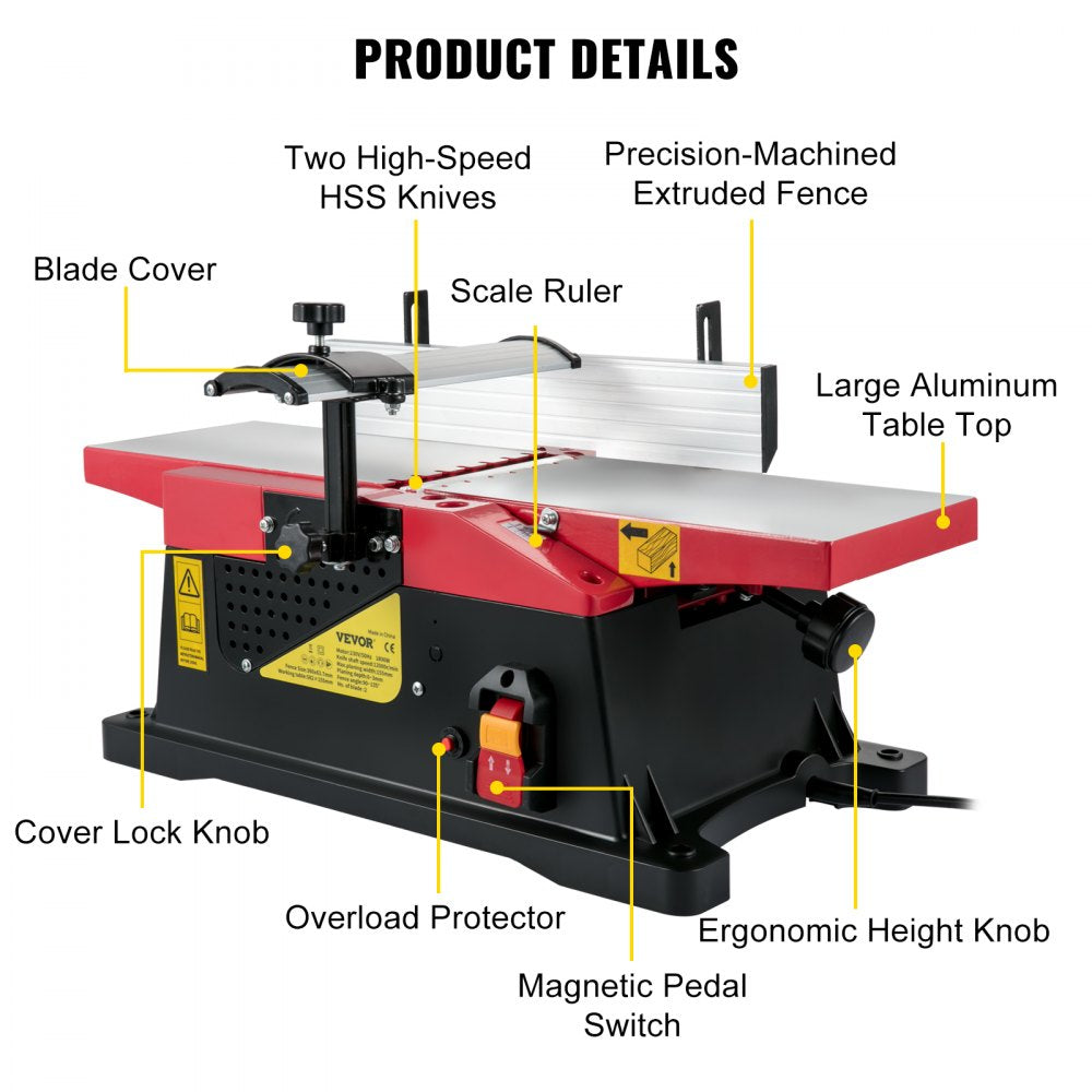 M1B-LS-1558 - Compact 6in Woodworking Benchtop Jointer with Motor & Blades