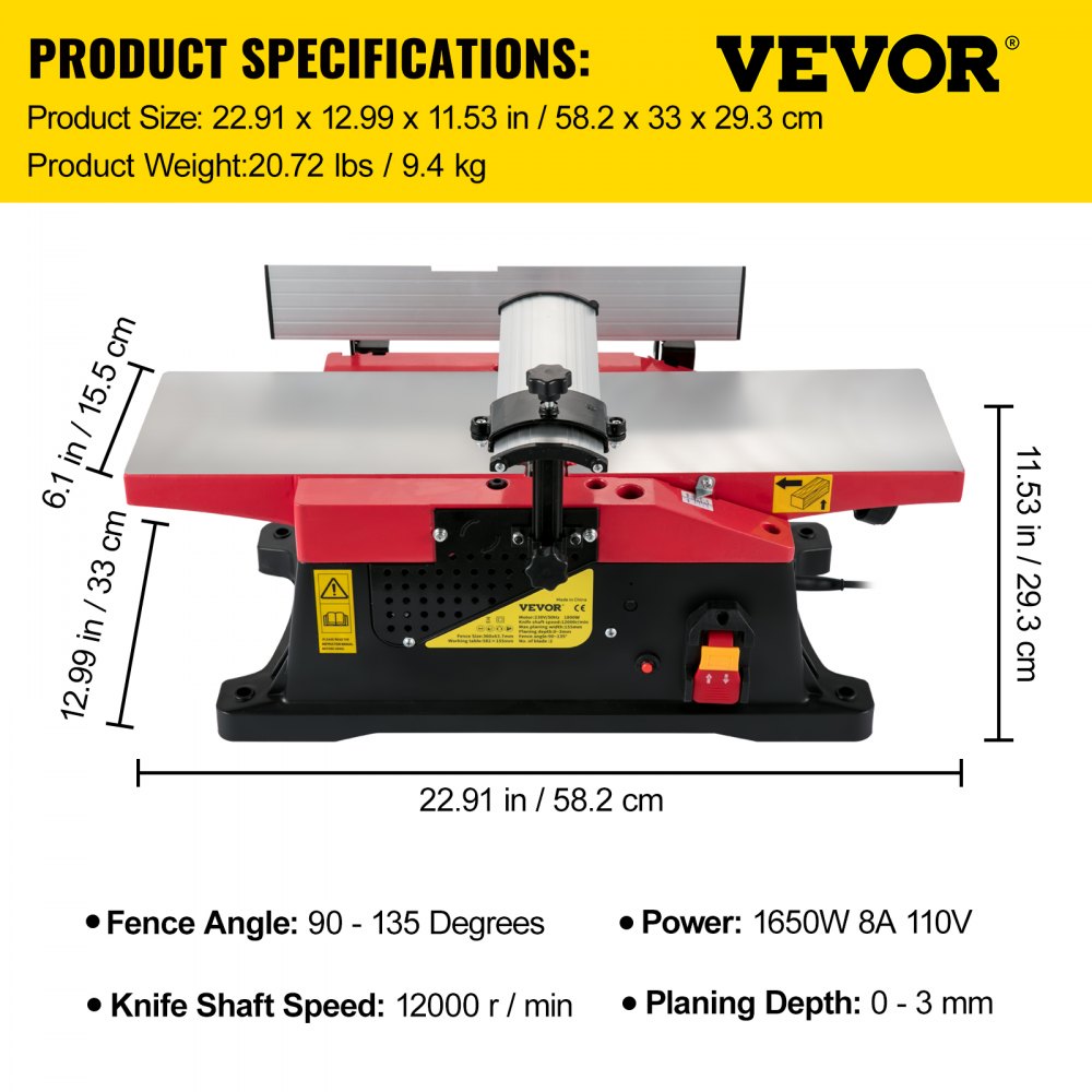 M1B-LS-1558 - Compact 6in Woodworking Benchtop Jointer with Motor & Bl ...