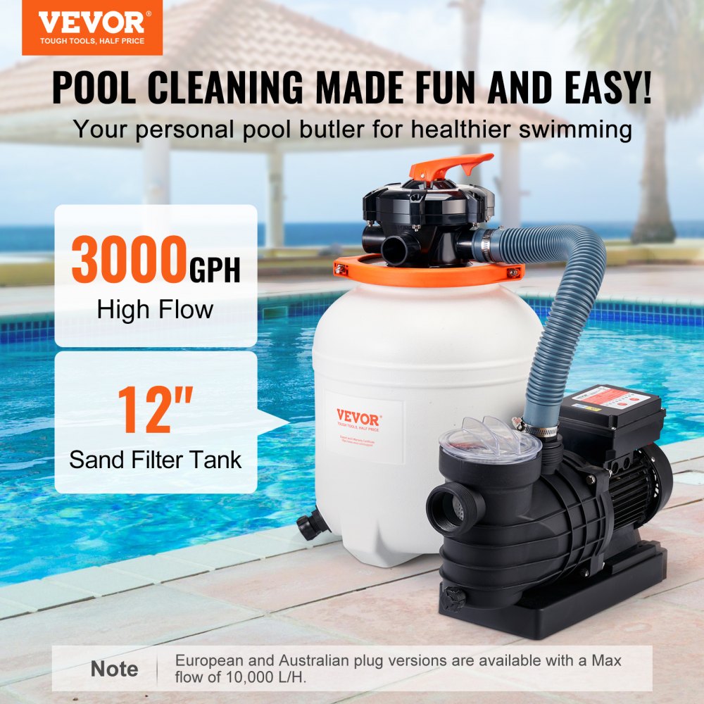 HCP370A-D - 1/2 HP Sand Filter Pump with 3000 GPH Flow Rate