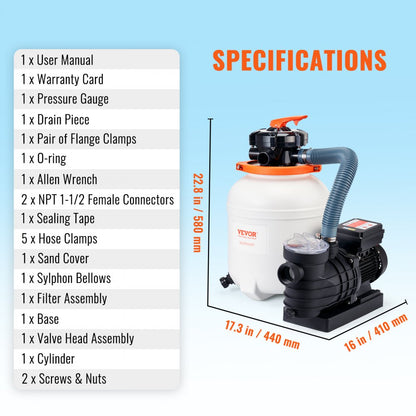 HCP370A-D - 1/2 HP Sand Filter Pump with 3000 GPH Flow Rate