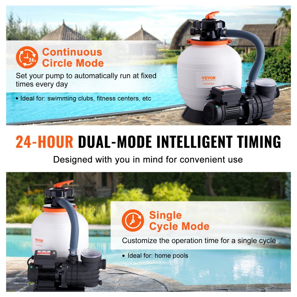 HCP550A-D - 0.75 HP Sand Filter Pump - 3000 GPH, 5 Modes for Pools
