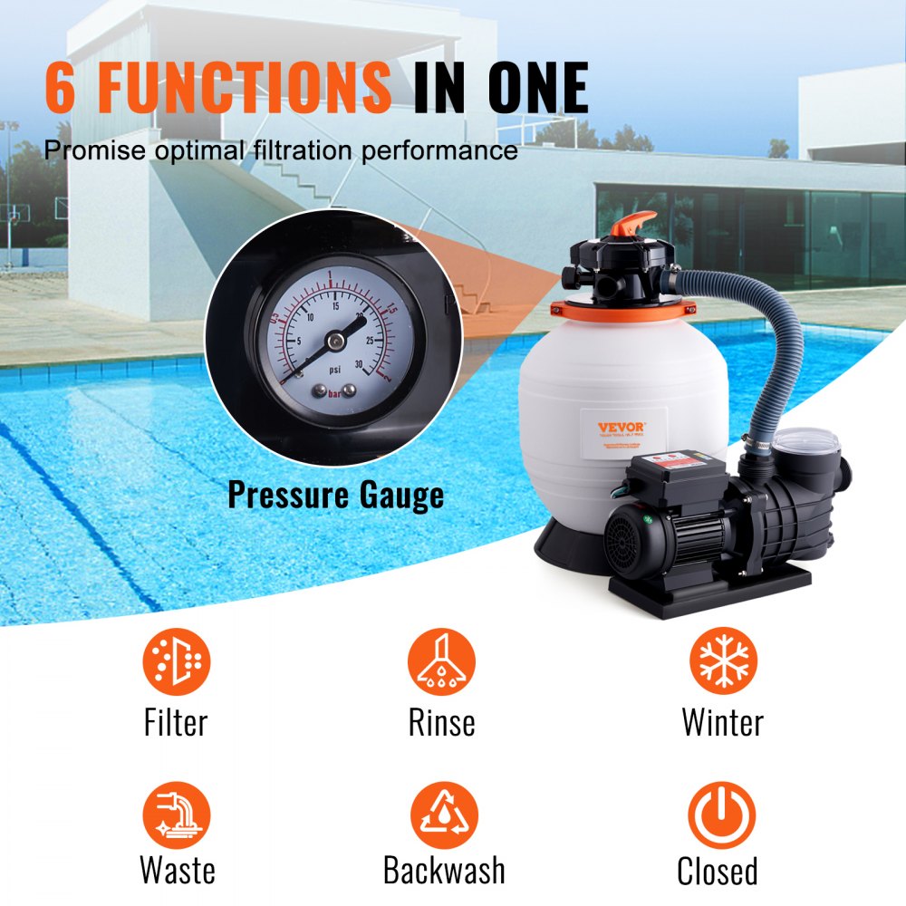HCP550A-D - 0.75 HP Sand Filter Pump - 3000 GPH, 5 Modes for Pools