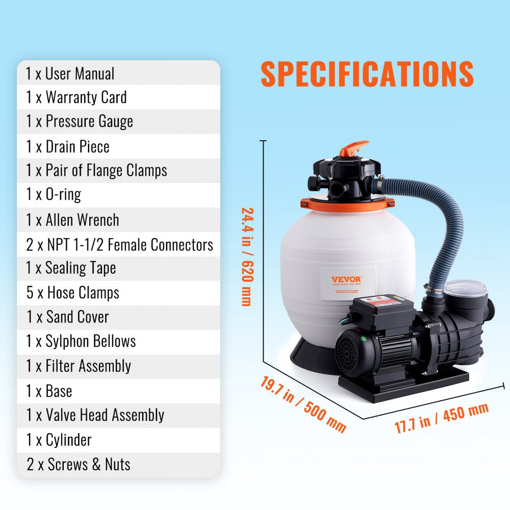 HCP550A-D - 0.75 HP Sand Filter Pump - 3000 GPH, 5 Modes for Pools