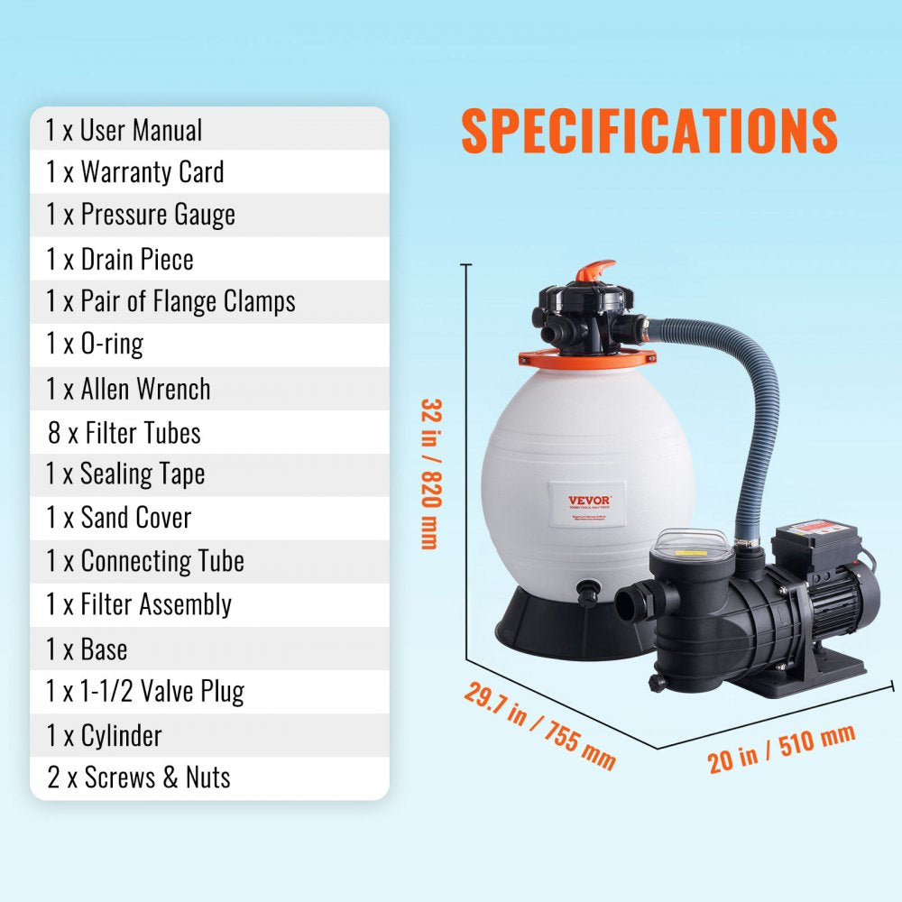 HCP750A-D - 16" VEVOR Sand Filter Pump, 3500 GPH for Clean Pools