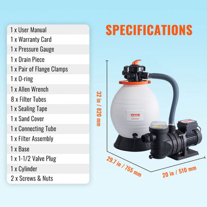 HCP750A-D - 16" VEVOR Sand Filter Pump, 3500 GPH for Clean Pools