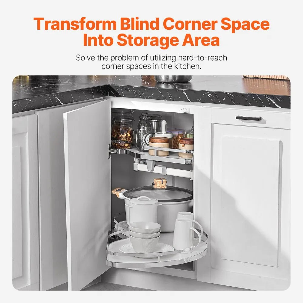 DG-668R - Adjustable Blind Corner Kitchen Organizer with Soft Close Swing Tray