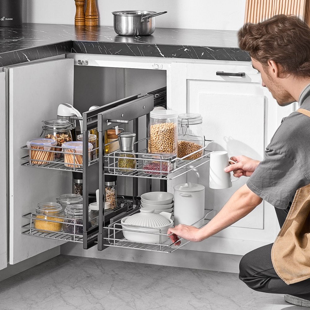 YG-XGW-4-9-2 - Chrome 4-Basket Pull-Out Corner Organizer for Kitchen
