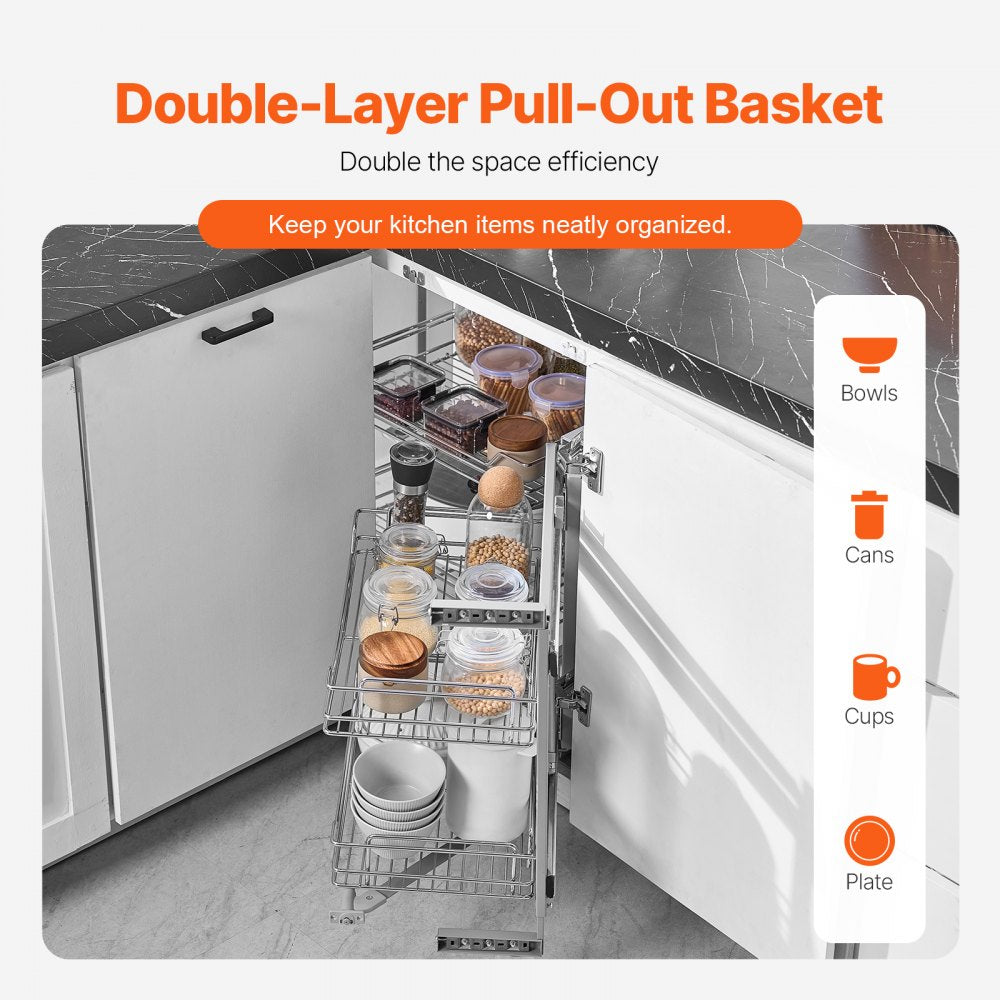 DG-900 - Large Capacity Chrome Corner Pull-Out Organizer for Kitchen
