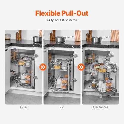 DG-900 - Large Capacity Chrome Corner Pull-Out Organizer for Kitchen