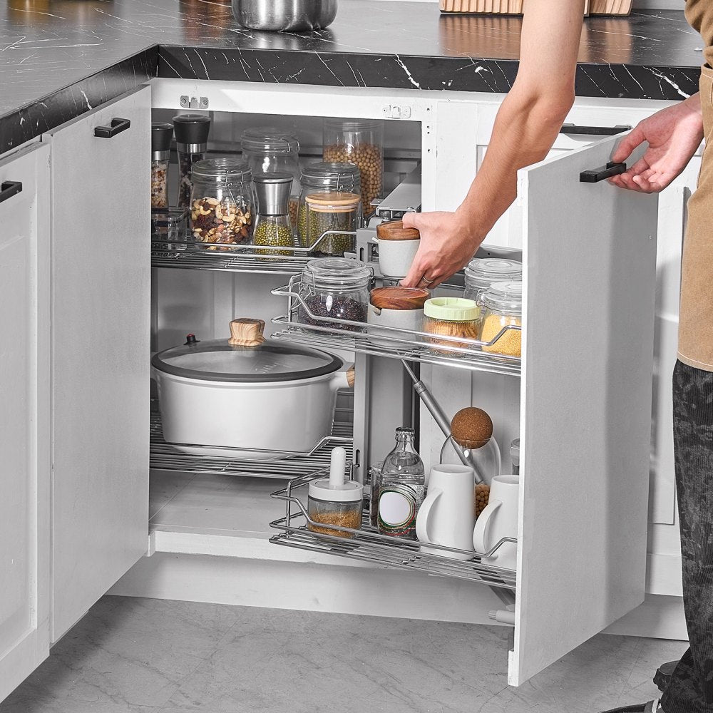 DG-900 - Large Capacity Chrome Corner Pull-Out Organizer for Kitchen