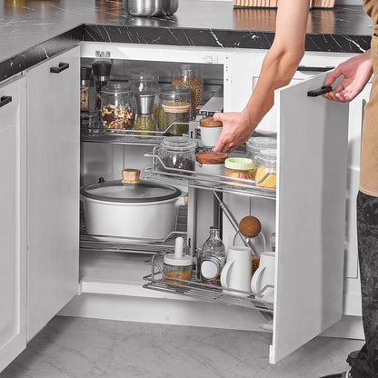 DG-900 - Large Capacity Chrome Corner Pull-Out Organizer for Kitchen