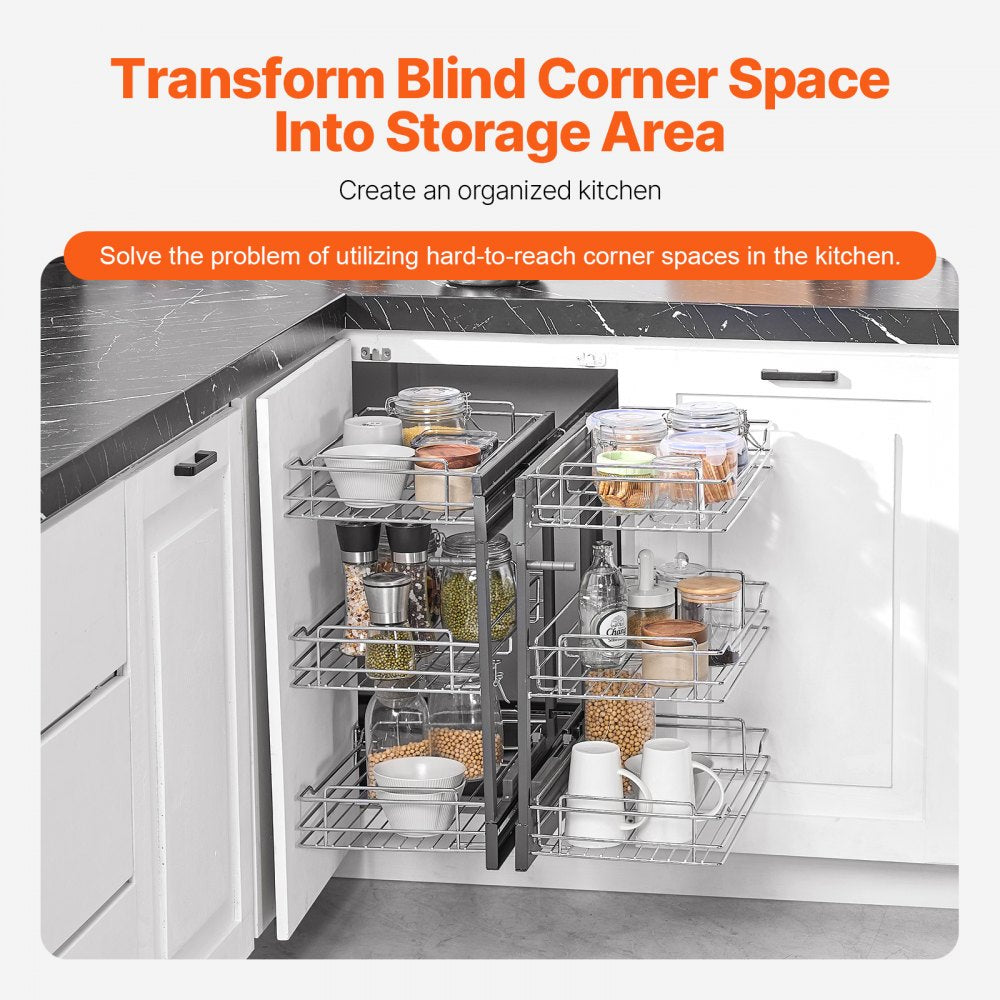 YG-XGW-4-9-3 - Chrome 6-Shelf Blind Corner Organizer for Efficient Kitchen Storage