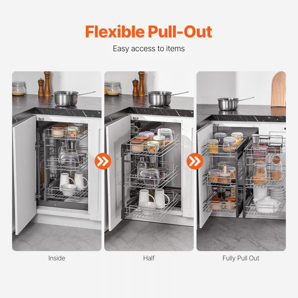 YG-XGW-4-9-3 - Chrome 6-Shelf Blind Corner Organizer for Efficient Kitchen Storage