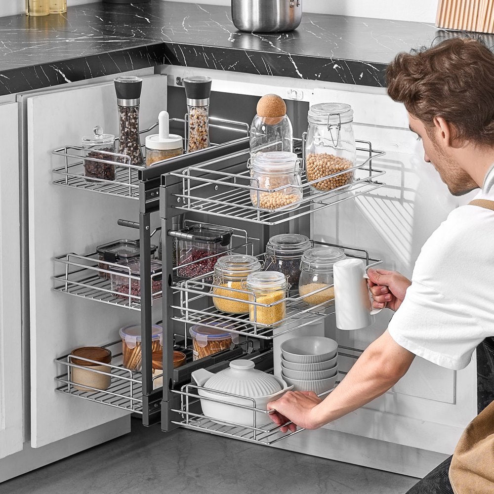 YG-XGW-4-9-3 - Chrome 6-Shelf Blind Corner Organizer for Efficient Kitchen Storage