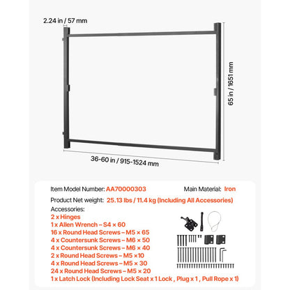 AA70000303 - Adjustable Metal Gate Kit, Fits 36-60" Wide, No Cutting Needed