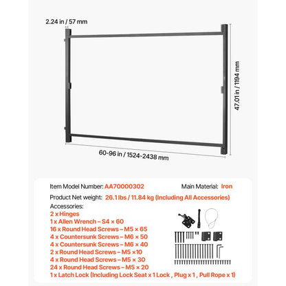 AA70000302 - Adjustable Metal Gate Kit 60-96 in, Weather Resistant Design
