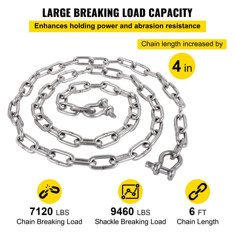SH006 - Heavy-Duty 6' x 5/16" VEVOR Boat Anchor Chain for Secure Anchoring