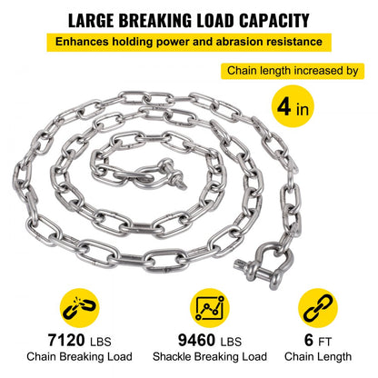 SH006 - Heavy-Duty 6' x 5/16" VEVOR Boat Anchor Chain for Secure Anchoring