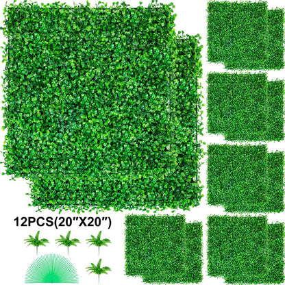 010732870674 - 12PCS 20x20" UV-Protected Artificial Boxwood Hedge Panels