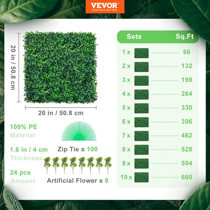 010220122037 - 20" Artificial Boxwood Panel for Indoor/Outdoor Decor