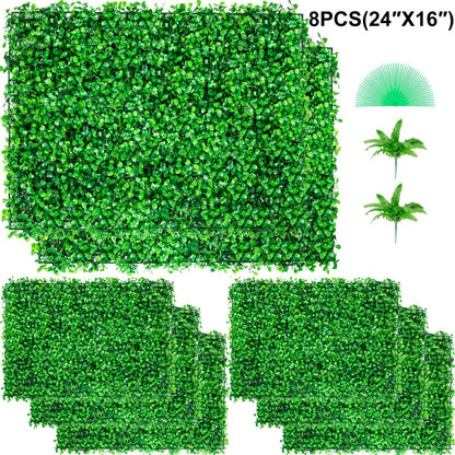 010960806135 - 8pcs Artificial Boxwood Panels for Indoor/Outdoor Decor