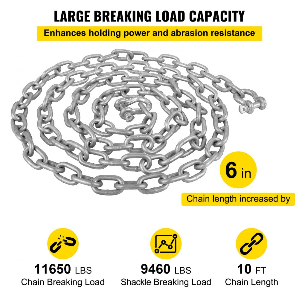 10' x 5/16" Anchor Chain - Heavy-Duty, 11650 lbs Capacity, SKU: SH006-DXTZ