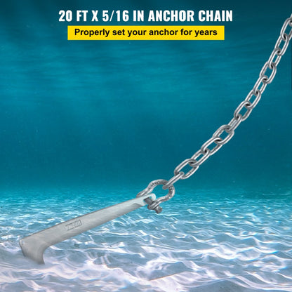 20' x 5/16" Galvanized Steel Chain - SH006-DXTZ for Heavy-Duty Marine Use