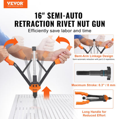 DY-8807 - 16" VEVOR Rivet Nut Tool Kit with 186 Rivet Nuts & 13 Mandrels
