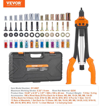 DY-8807 - 16" VEVOR Rivet Nut Tool Kit with 186 Rivet Nuts & 13 Mandrels