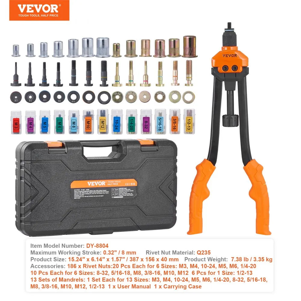 DY-8804 - 16-Inch Precision Rivet Nut Tool Kit with 13PCS Mandrels