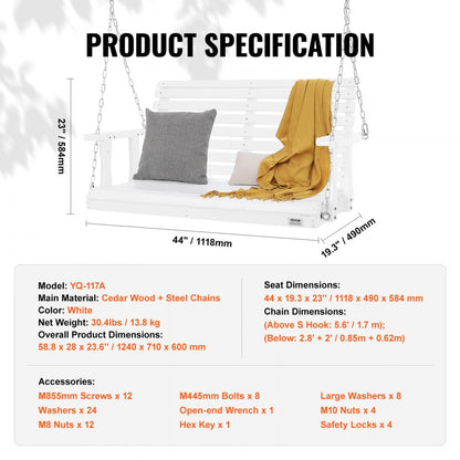 YQ-117A - Durable 4ft Cedar Porch Swing with Heavy-Duty Steel Chains