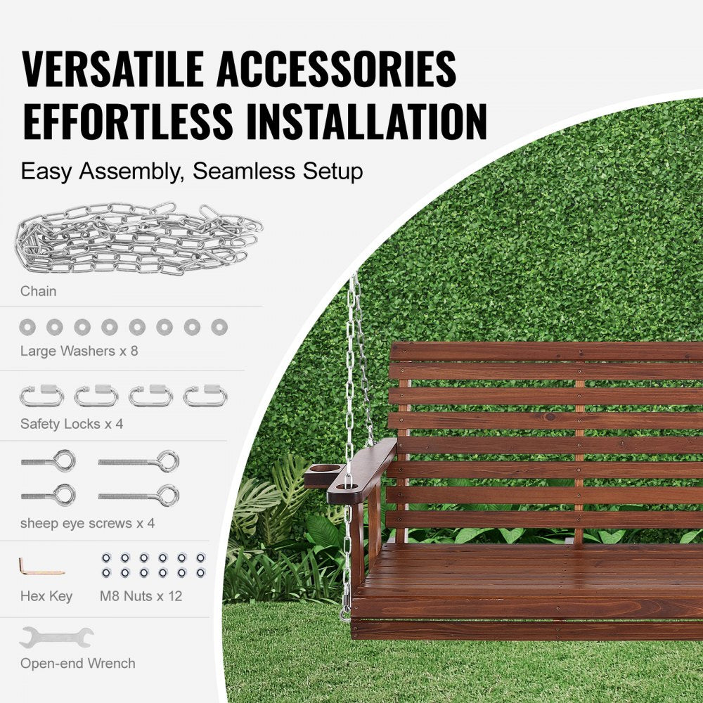YQ-117D - Durable 5.5ft Fir Wood Porch Swing with Galvanized Chains