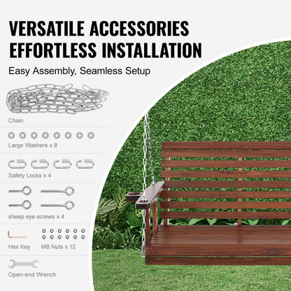 YQ-117D - Durable 5.5ft Fir Wood Porch Swing with Galvanized Chains