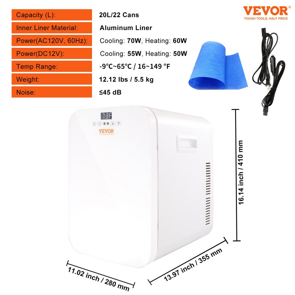 MFA-20L-F - VEVOR 20L Mini Fridge for Drinks, Quiet 45dB Operation