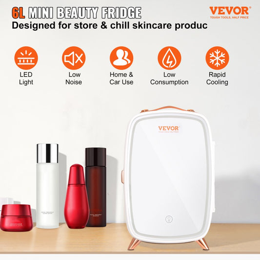 CBA-6L-I - Compact 6L Mini Fridge with Mirror & LED Light