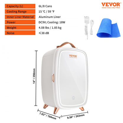 CBA-6L-I - Compact 6L Mini Fridge with Mirror & LED Light