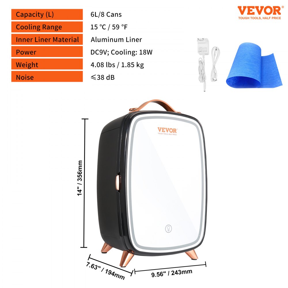 CBA-6L-I - Portable 6L Mini Fridge with LED Light for Skincare & Snacks